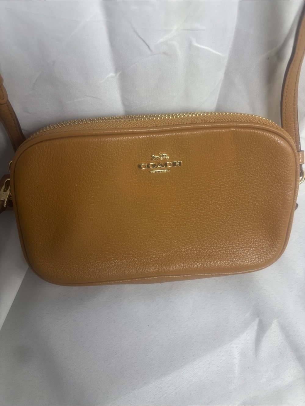 Coach Pebble Leather Crossbody in Saddle Tan with Gold Hardware